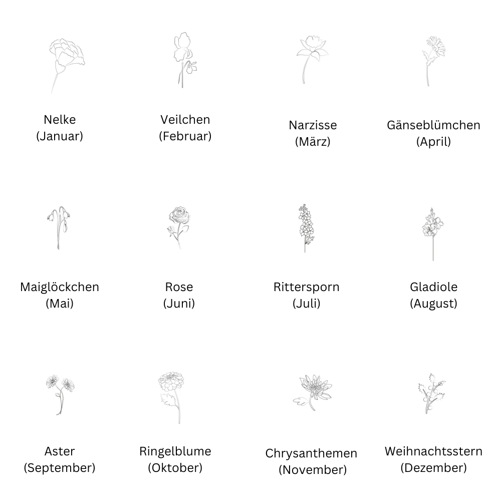 Halskette mit eingravierter Geburtsblume und Geburtsstein