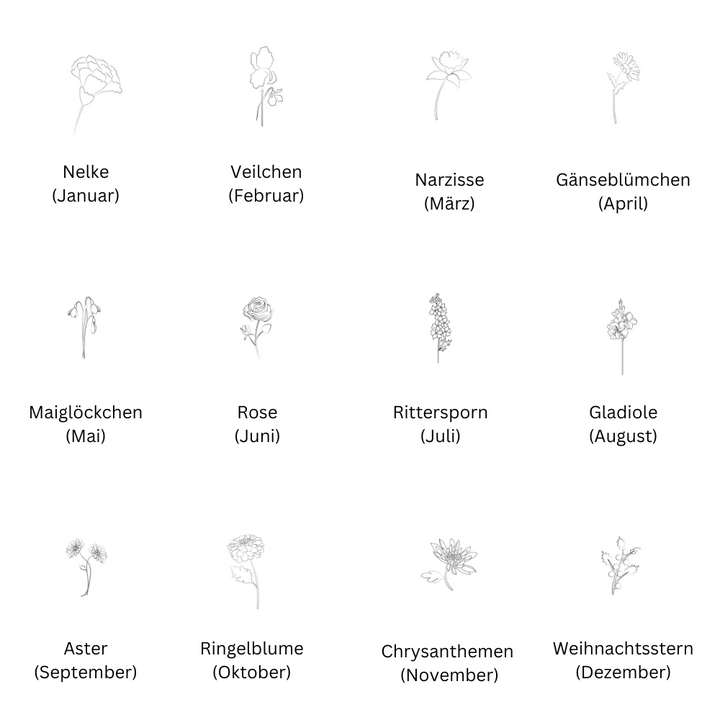 Halskette mit eingravierter Geburtsblume und Geburtsstein